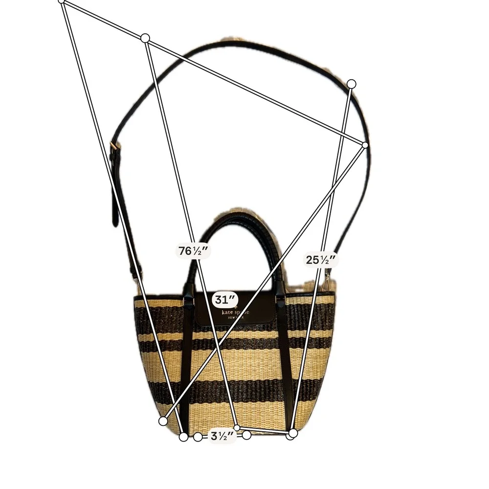 Kate Spade New York Striped Woven Straw Raffia Tote Shoulder Bag Black